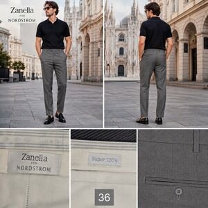 Zanella Nordstrom Todd Grey Super 120s Wool Dress Pants Mens 36 Made in Italy
